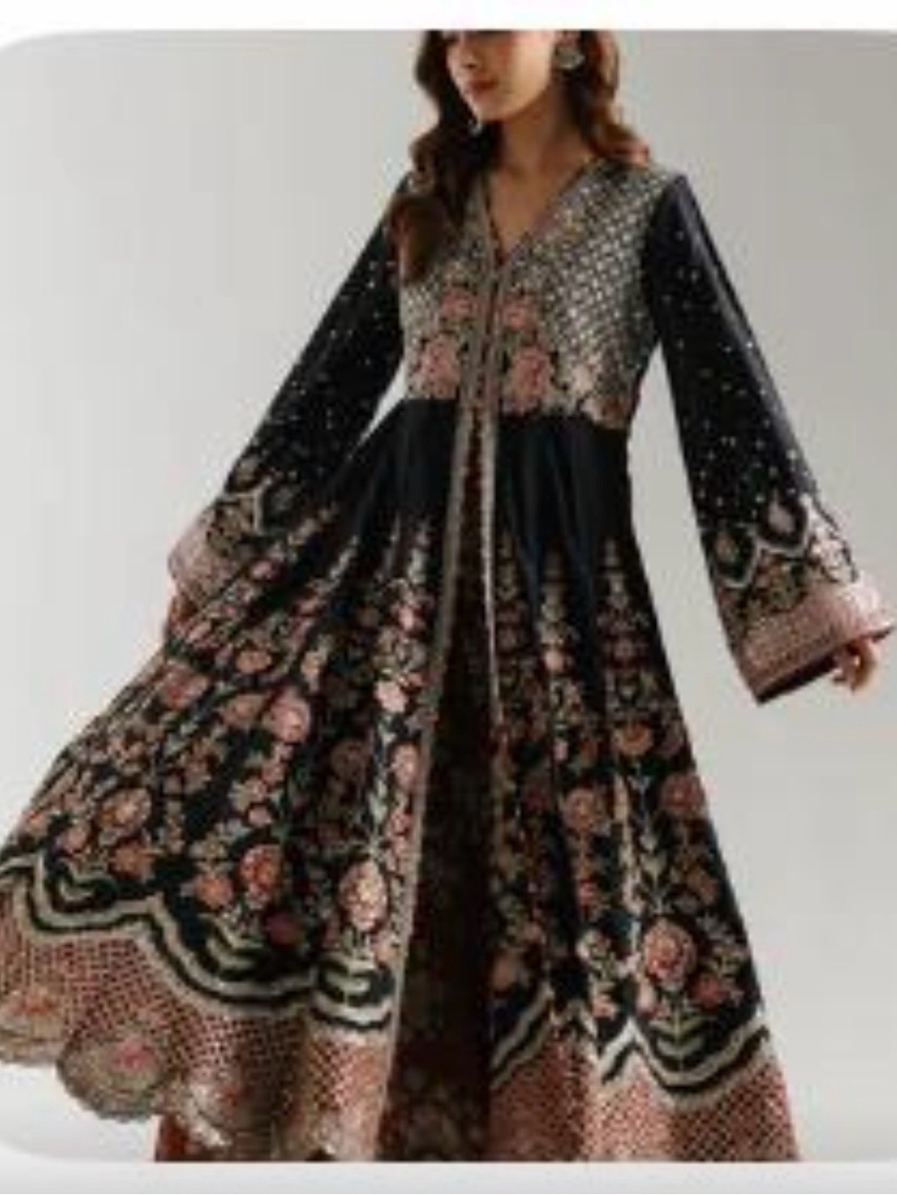 ETHNC Black Floral Long Sleeve Maxi Dress with Pink Accents